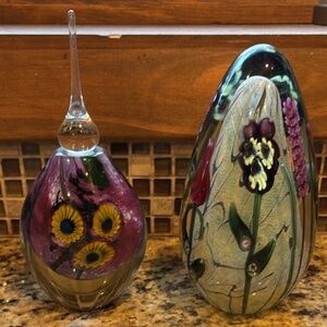 Vtg 2 pieces flower glass art Vandermark Doug Merritt collectible gallery artist